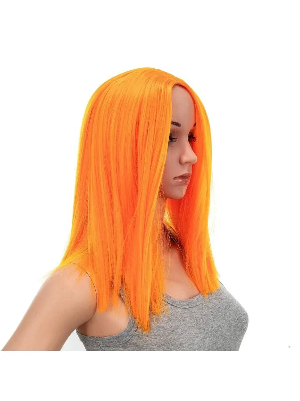 Women's 14 Inch Orange Yellow Wig Short Straight Middle Part Synthetic Heat